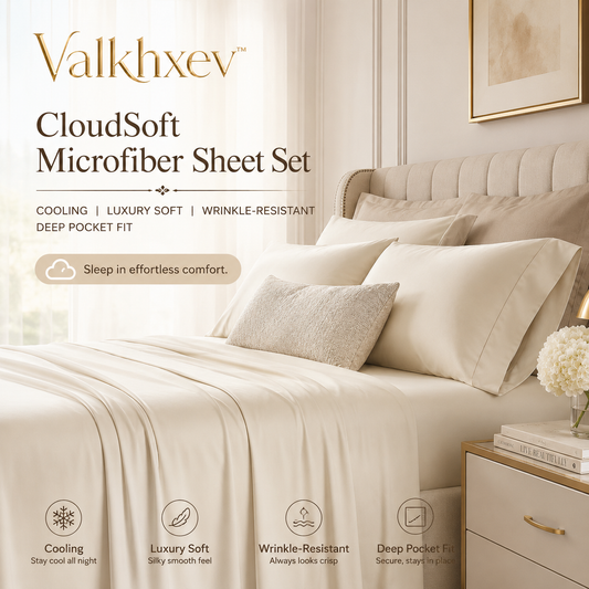 Valkhxev™ CloudSoft Microfiber Sheet Set, Cooling Bed Sheets, Luxury Soft Bedding Set, Wrinkle-Resistant Deep Pocket Sheets for Bedroom