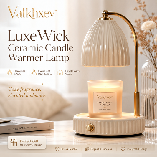 Valkhxev™ LuxeWick Ceramic Candle Warmer Lamp, Electric Candle Melt Warmer, Flameless Home Fragrance Lamp, Cozy Bedroom Decor