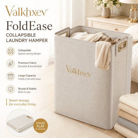 Valkhxev™ FoldEase Collapsible Laundry Hamper, Large Fabric Laundry Basket, Foldable Clothes Storage Bin, Bedroom Bathroom Organizer