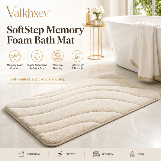 Valkhxev™ SoftStep Memory Foam Bath Mat, Non-Slip Bathroom Rug, Absorbent Shower Mat, Soft Floor Mat for Bathroom Bedroom